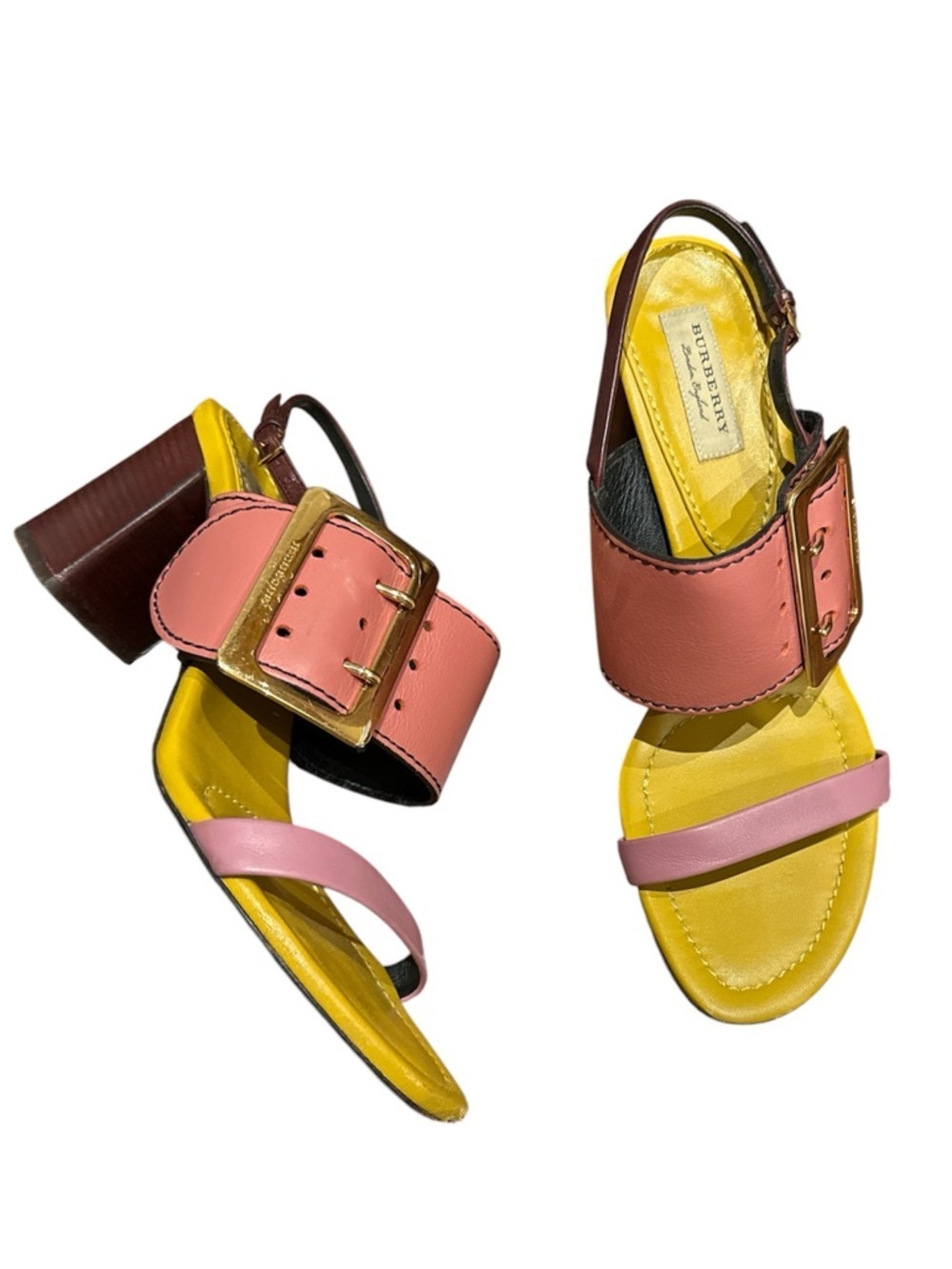 Burberry / tri color  trench buckle detail color block heel sandal 41 11